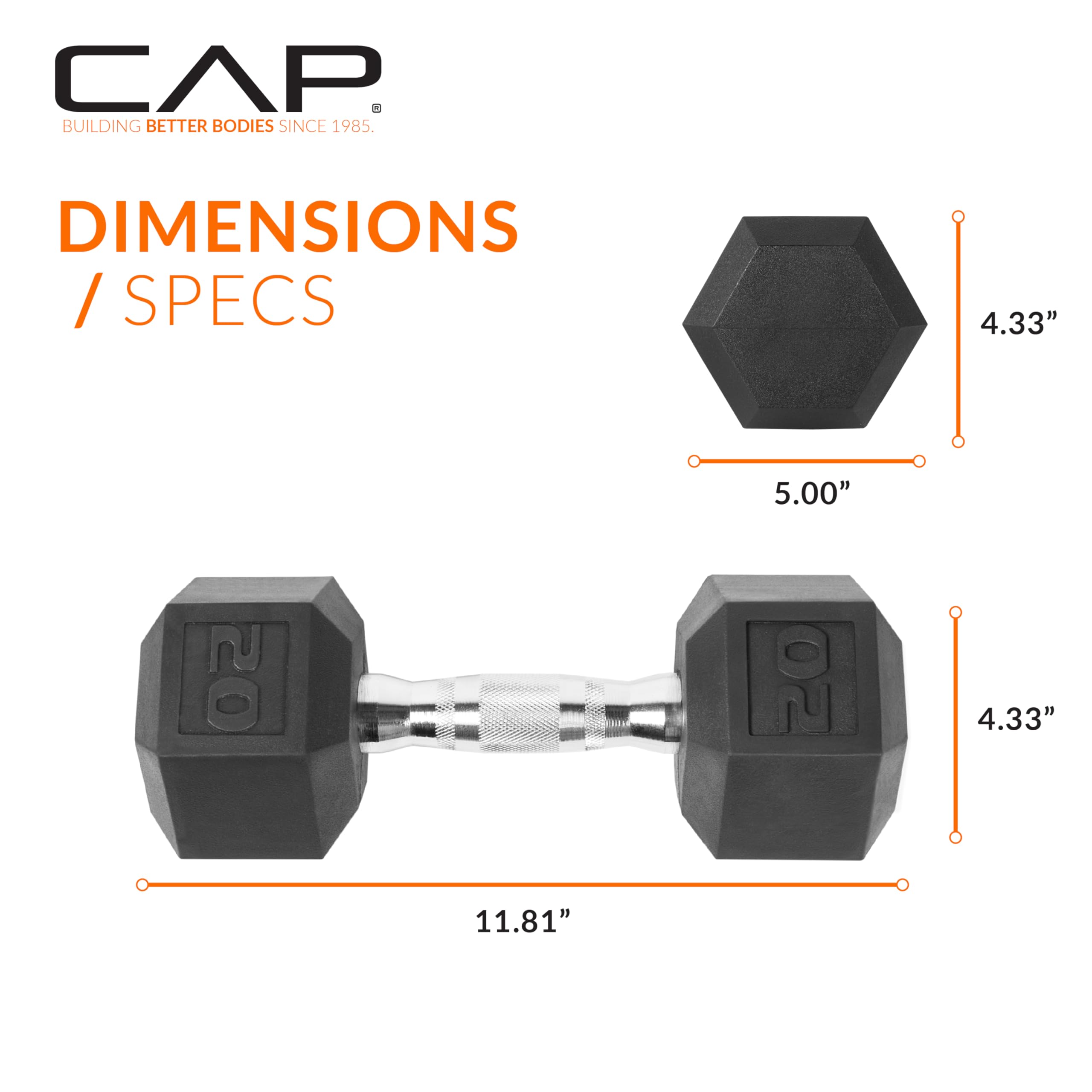 CAP Barbell 50lb Set of Coated Hex Dumbbells, 5lbx2 and 20lbx2