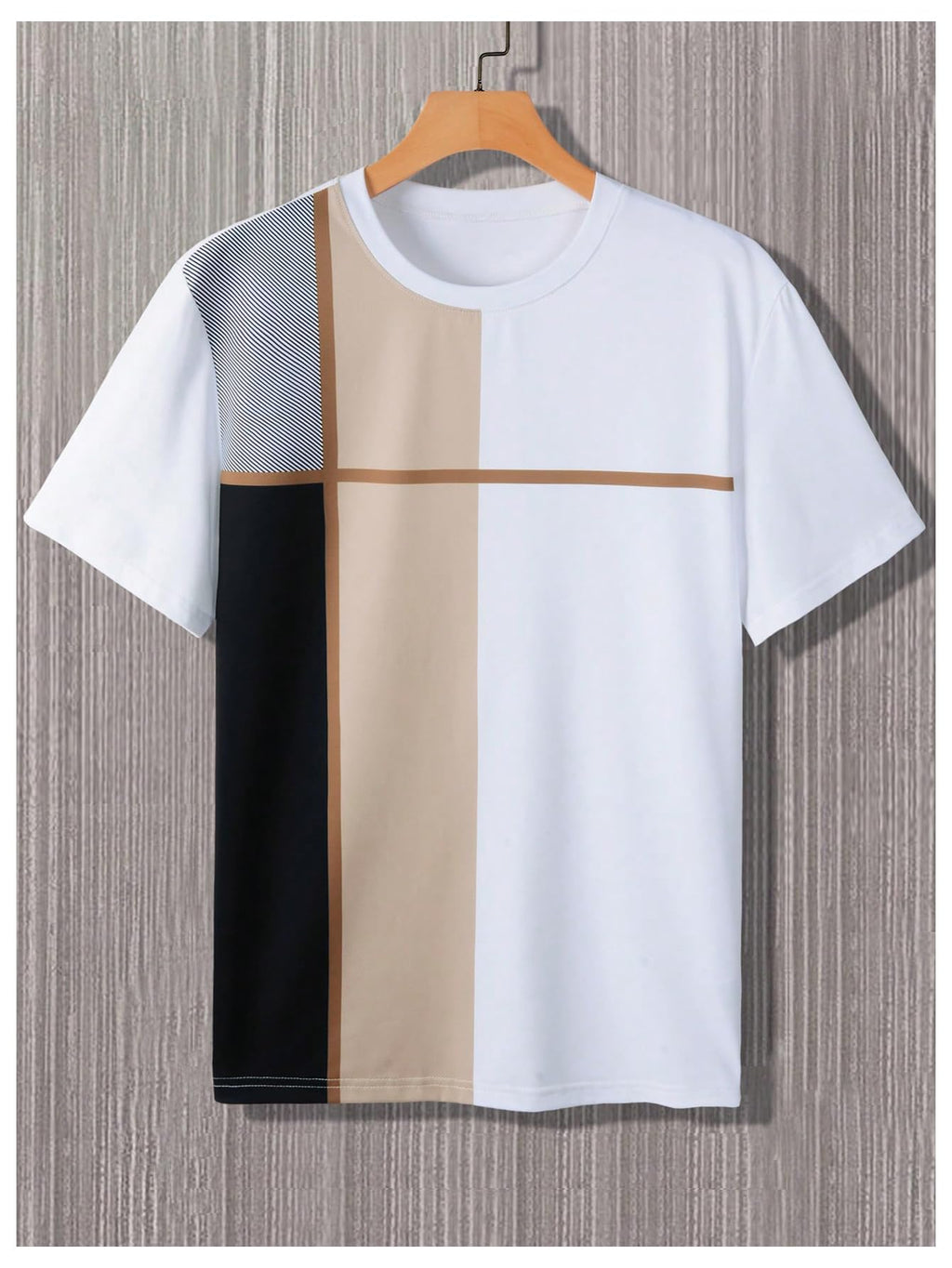 SOLY HUX Men's Casual T Shirts Short Sleeve Crew Neck Color Block Graphic Tees Shirt Summer Tops White Khaki Multi Large
