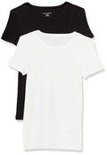Amazon Essentials Women's Slim-Fit Short-Sleeve Crewneck T-Shirt, Pack of 2, Black/White, Small