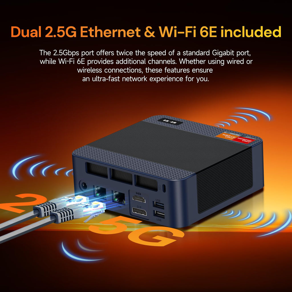 wo-we Mini PC P8 Dual 2.5G LAN AMD Ryzen 5 7640HS Desktop Computers (Upgraded 6600H/6800H), 32GB DDR5 RAM 1TB PCIe4.0 SSD, USB4/PD/8K DP1.4 HDMI2.0 WIFI6 E & BT5.2 Quad Display