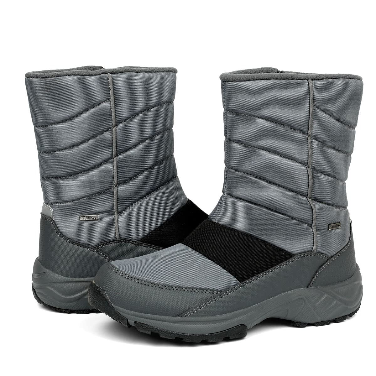 SILENTCARE Mens Winter Mid-Calf Snow Boot Fur Warm Waterproof Slip On Outdoor Athletic