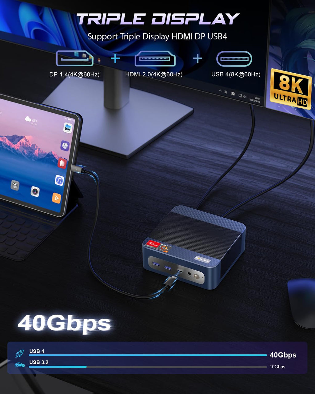 BOSGAME P3 Mix Mini PC Ryzen 7640HS (up to 5.0 GHz), 16GB DDR5, 512GB PCIe SSD Mini Desktop Computer, 4K Triple Display, USB 4.0, Dual 2.5G LAN & Wi-Fi 6E & BT5.2, for Home, Office, Gaming