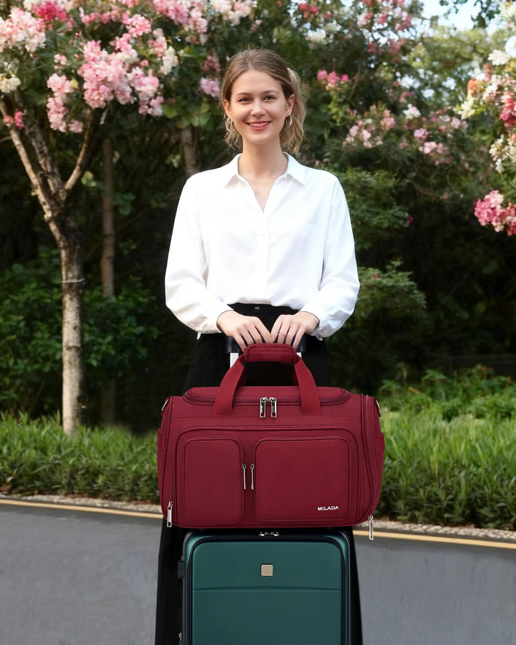MILADA Underseat Carry On Luggage Bags for Travel Lightweight Foldable Carry On Bags for Airplanes Small Duffle Bag for Men Women TSA Approved Underseat Bag Travel Tote Bags, Burgundy
