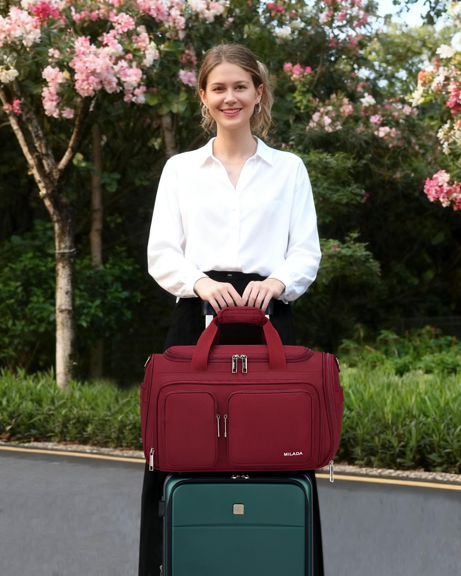 MILADA Underseat Carry On Luggage Bags for Travel Lightweight Foldable Carry On Bags for Airplanes Small Duffle Bag for Men Women TSA Approved Underseat Bag Travel Tote Bags, Burgundy