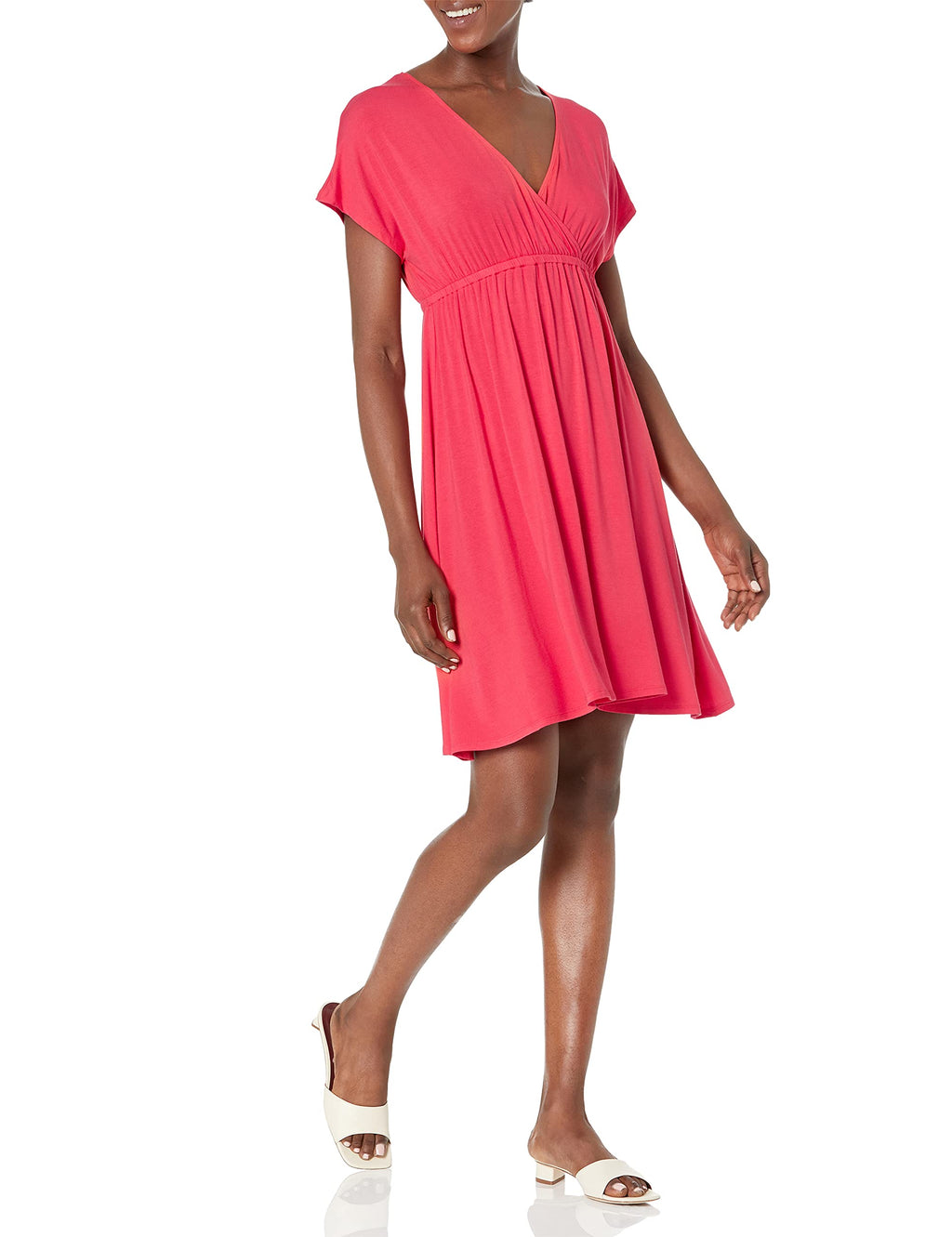 Amazon Essentials Women's Surplice Dress, Red Coral, XL