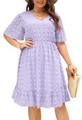 Keluummi Plus Size Wedding Guest Midi Dresses for Curvy Women, Casual Summer Swiss Dot Baby Shower Dress with Sleeve(20 Plus, 01 - Mauve)