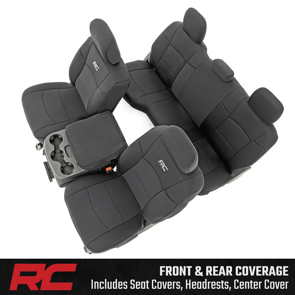 Rough Country Neoprene Seat Covers for Dodge Ram (2019-2024) - UV & Water Resistant, Foam Padded Truck Seat Covers - Full Set, Black, Front & Rear