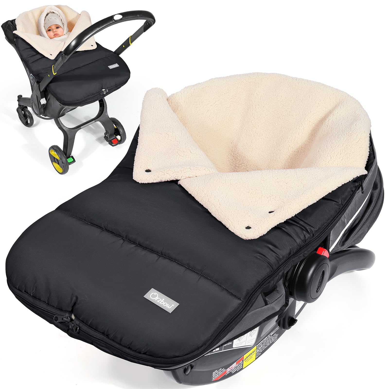 Orzbow Winter Carseat Cover for Baby | Infant Car Seat Cover, Waterproof Car Seat Blanket with Adjustable Collar | Warm and Cozy Fleece Carseat Canopy Blanket for Baby Winter Essentials, Black