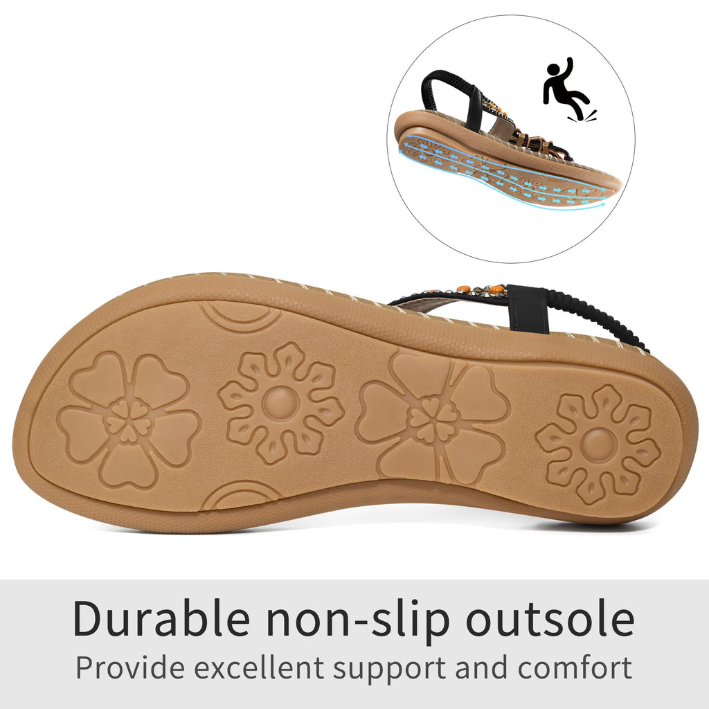 Ablanczoom Flats Sandals for Women Dressy: Casual Summer Sandals 2026 - Comfort Walking Ladies Shoes with Beaded Elastic Ankle Strap