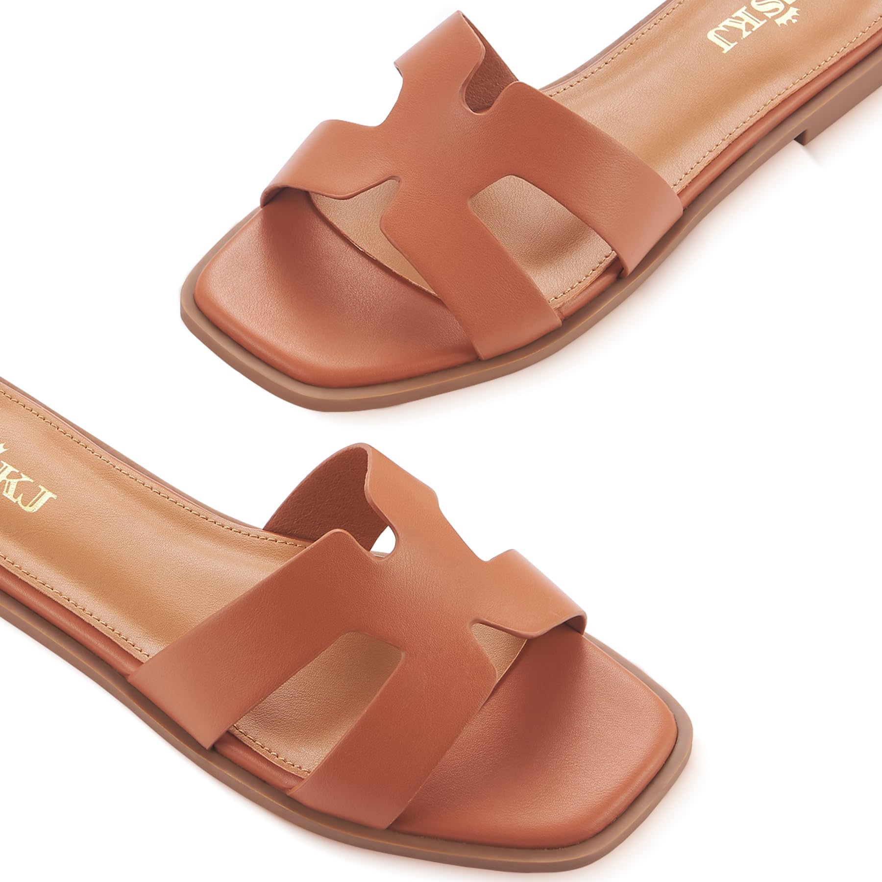 YTSKJ Sandals for Women Dressy Comfortable Flat Open Toe Casual Wide Width Cute Trendy Shoes Soft Leather Slip On Ladies Slides for Summer 2026 Brown Size 6