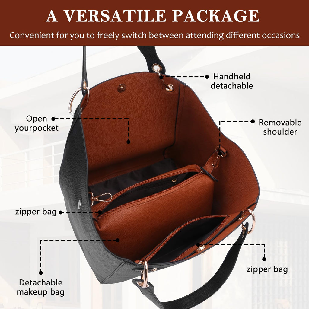 Voeveg Tote Bag for Women Purses Extra Large Leather Work And Handbags Fashion Shoulder Designer Zipper Tote Bag Travel Crossbody Hand Bags Ladies Big Purse With Compartments Black
