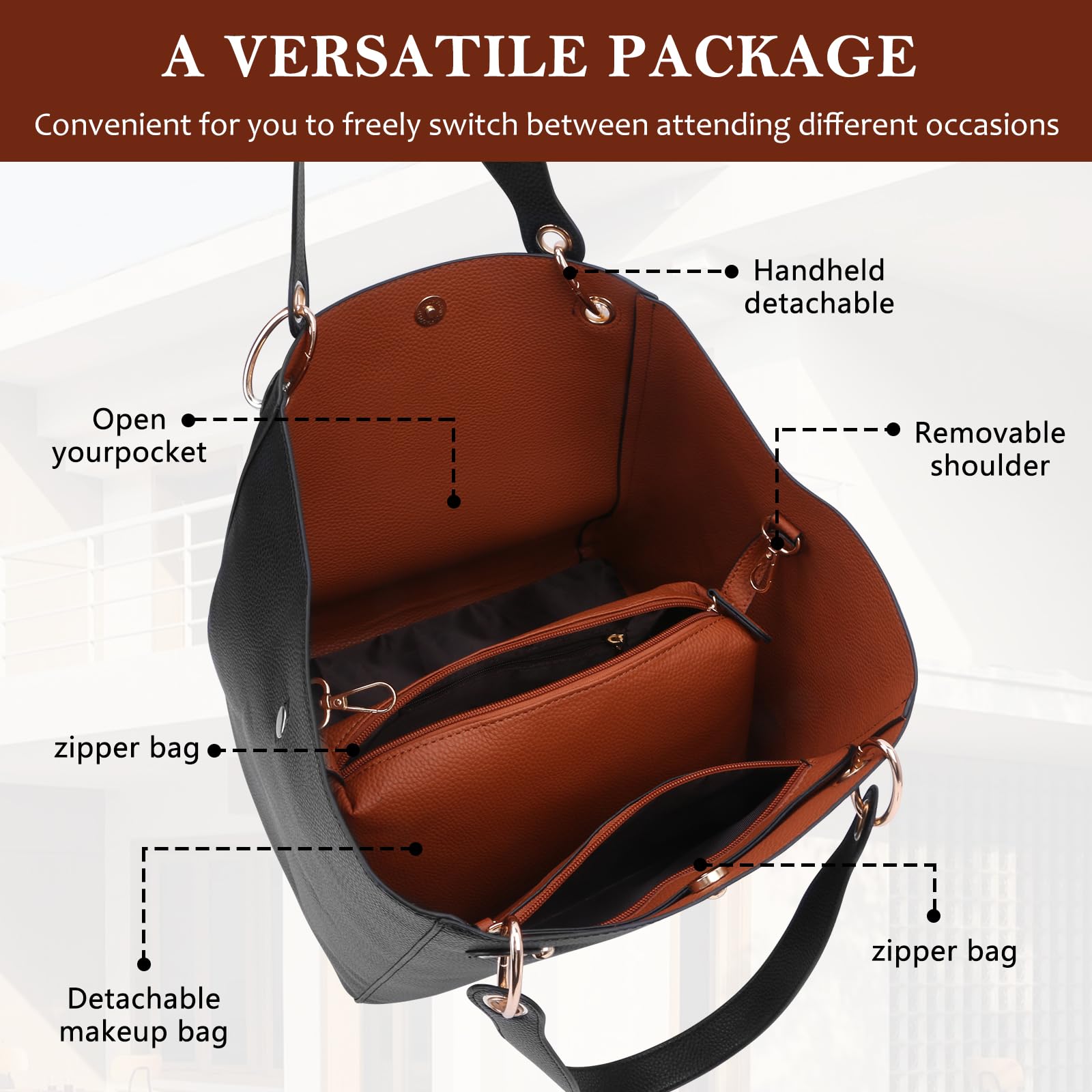 Voeveg Tote Bag for Women Purses Extra Large Leather Work And Handbags Fashion Shoulder Designer Zipper Tote Bag Travel Crossbody Hand Bags Ladies Big Purse With Compartments Black