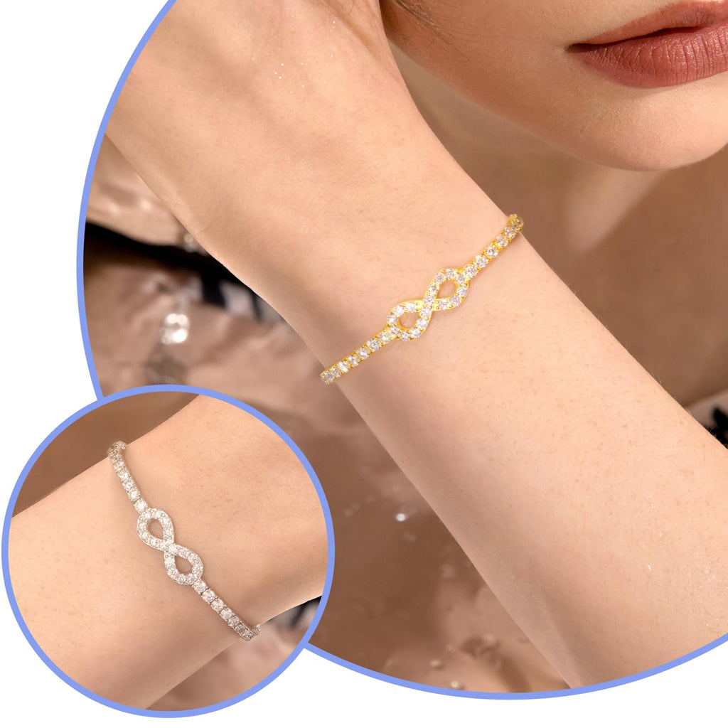 Moissanite Infinity Bracelet, Lab Created Diamond Bracelets for Women, S925 Sterling Silver, 3MM Width, 4-9.5inches, 18K Gold Vermeil Adjustable Tennis Bracelets - Mothers Day Gifts For Mom Wife Her