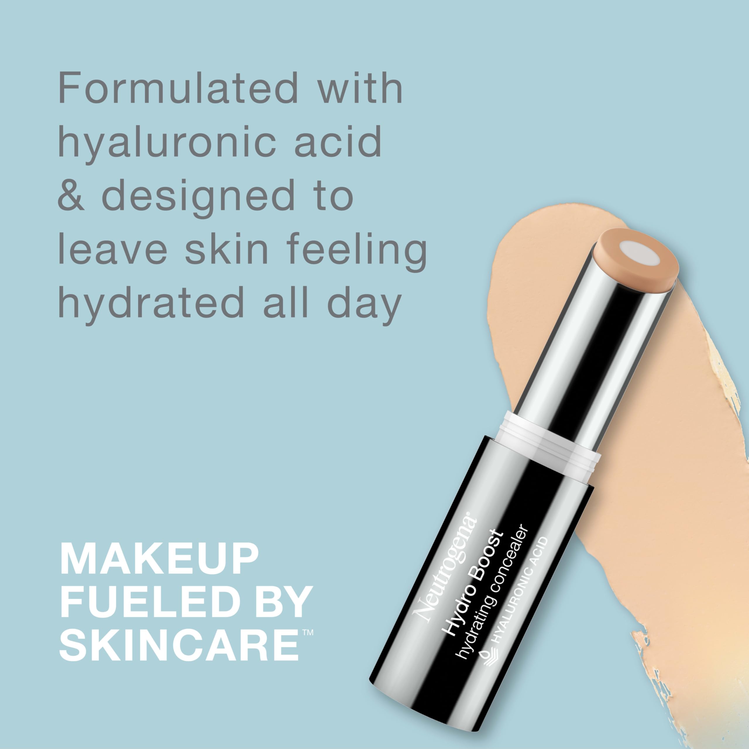 Neutrogena Hydro Boost Hydrating Concealer Stick, Oil-Free, Lightweight Cover-Up Makeup with Hyaluronic Acid Refreshes Dry Skin & Provides Buildable Coverage, 10 Fair, 0.12 Oz