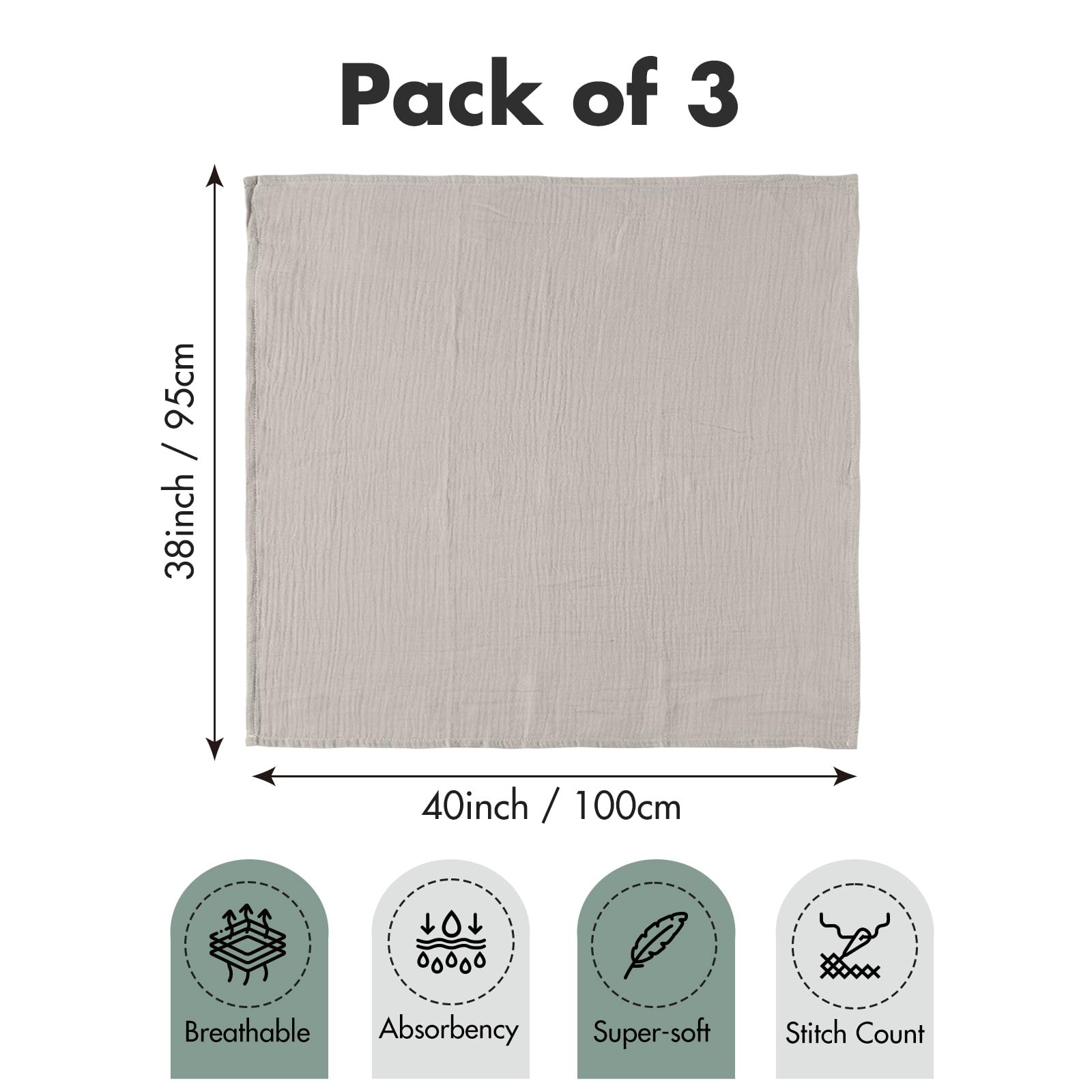 Muslin Swaddle Blankets for Newborn, 3 Pack Breathable Soft Receiving Blanket, Large 38 x 40 inches Swaddle Wrap Burping Clothes, Essentials Infant Shower Items, Toddler Gift (Bright Colors)