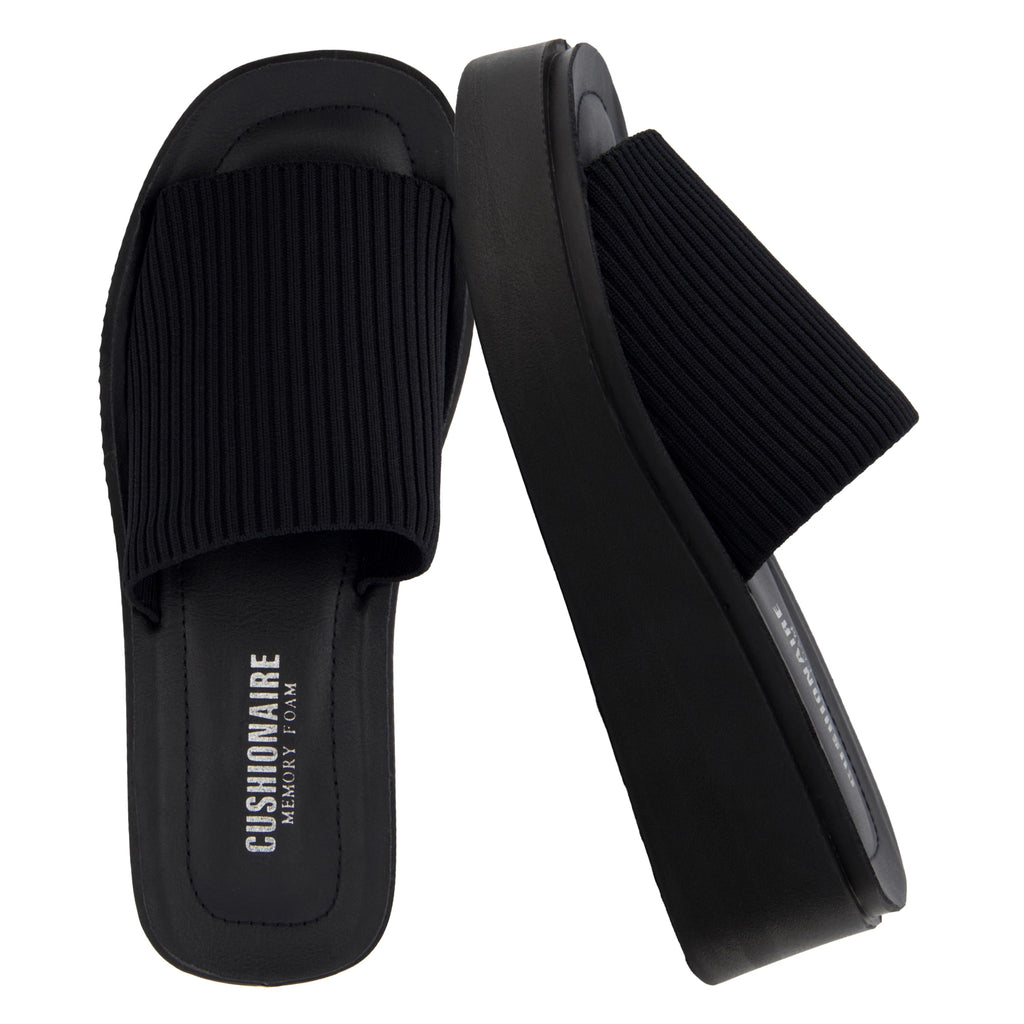 CUSHIONAIRE Pim Wedge Chunky Platform Womens Sandals with Firm Knit Upper & Memory Foam Summer Sandals for Women 2026, BLACK 8.5
