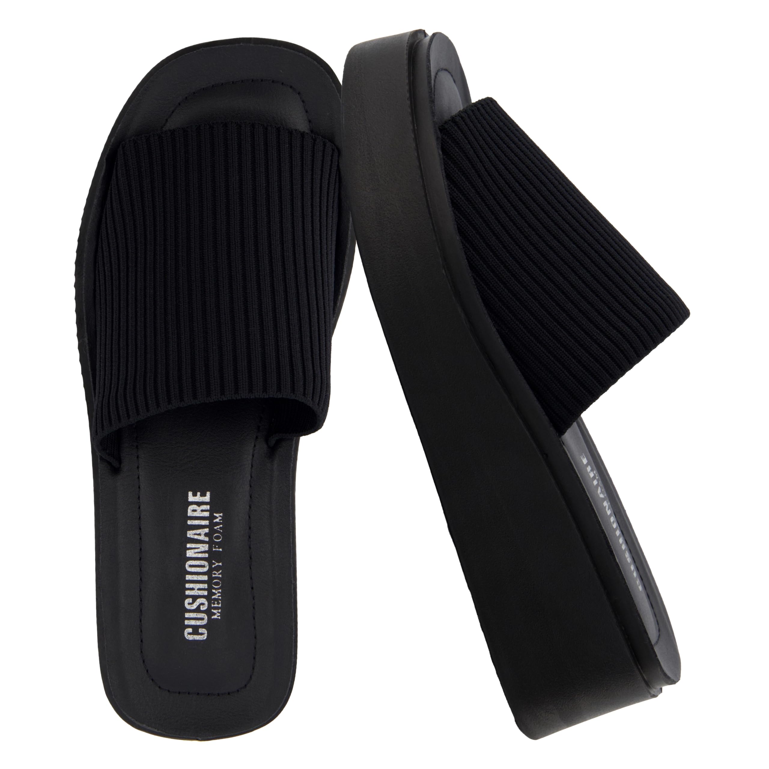 CUSHIONAIRE Pim Wedge Chunky Platform Womens Sandals with Firm Knit Upper & Memory Foam Summer Sandals for Women 2026, BLACK 7