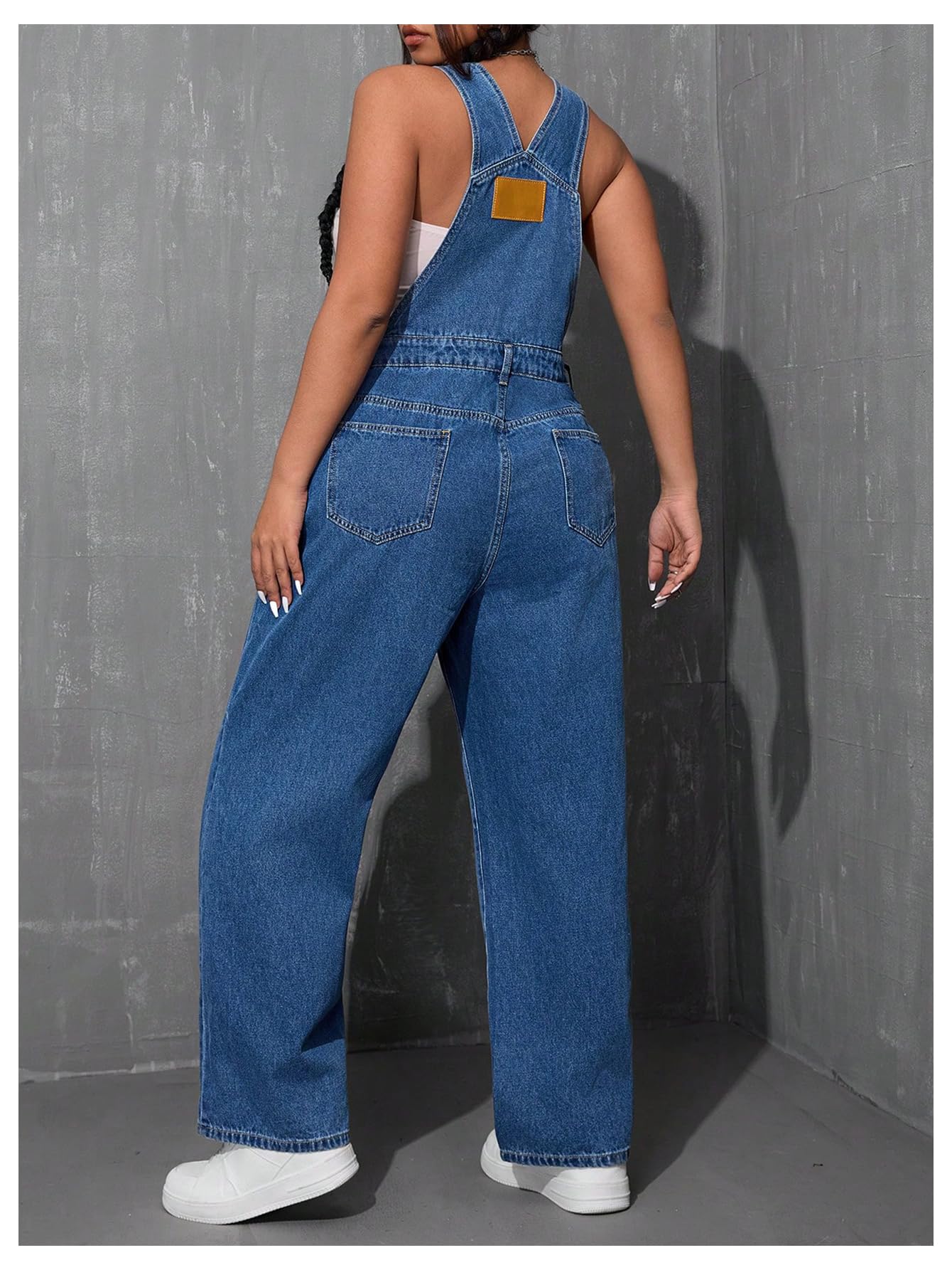 WDIRARA Women's Plus Size Denim Overall Straight Leg Jean Jumpsuit with Pockets Dark Wash 4X-Large Plus