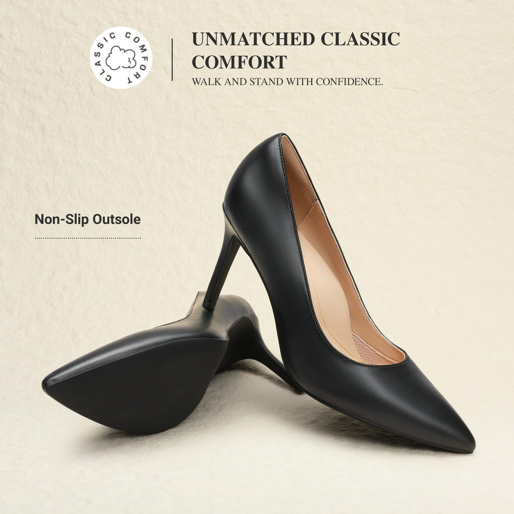 DREAM PAIRS Women's High Heels Pump Closed Pointed Toe Slip On Stiletto Dress Shoes Fashion Wedding Bridal Work Office Comfortable Pumps Shoes,Size 9,Black-Pu,SDPU25095W