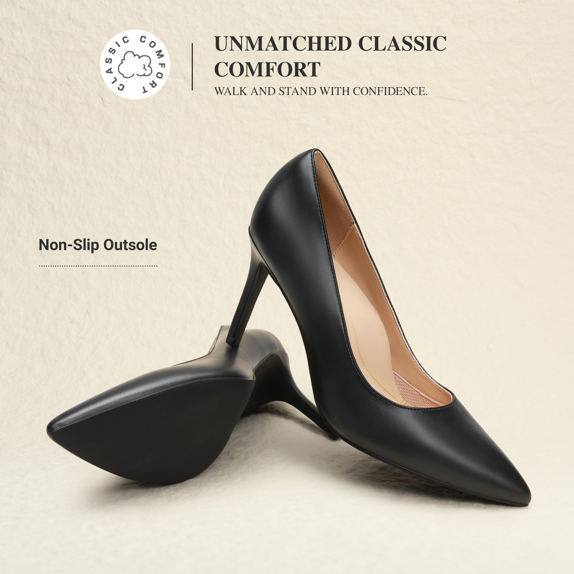 DREAM PAIRS Women's High Heels Pump Closed Pointed Toe Slip On Stiletto Dress Shoes Fashion Wedding Bridal Work Office Comfortable Pumps Shoes,Size 9,Black-Pu,SDPU25095W