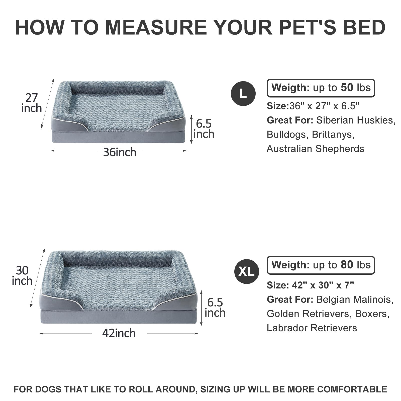 WNPETHOME Dog Beds for Large Sized Dogs, Washable Orthopedic Dog Couch Sofa Bed with Waterproof Lining & Non-Skid Bottom for Pet Sleeping