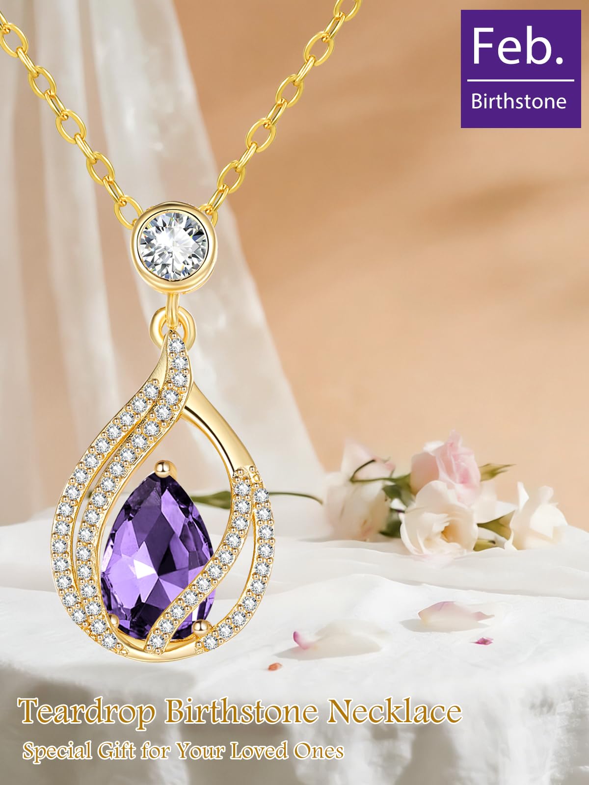 Lmoneta Birthstone Necklace for Women February Birthday Gift for Her Amethyst Birth Stone Necklace for Womens Necklaces