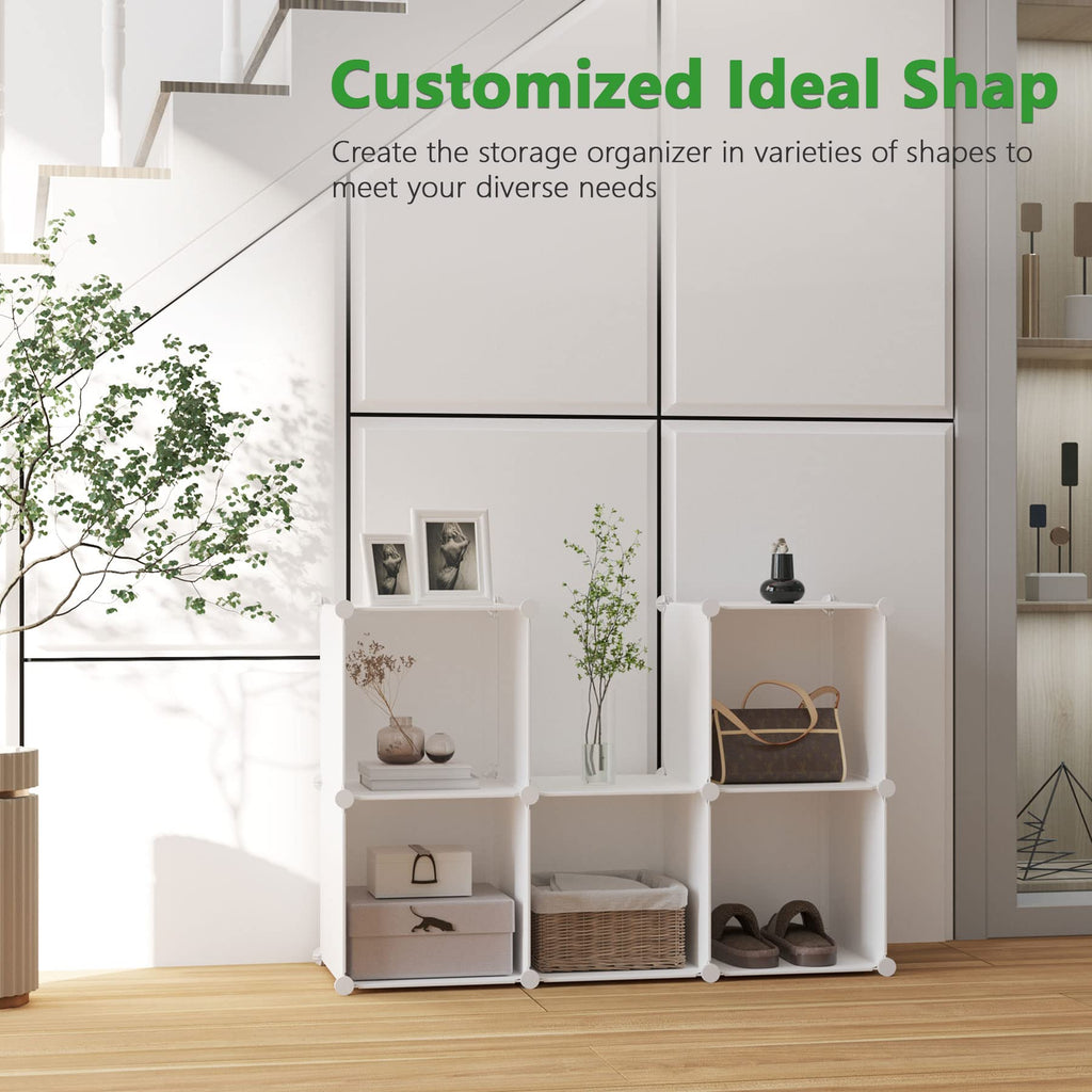 C&AHOME 6-Cube Storage Organizer, Stackable Storage Cubes Shelves, Portable Bookshelf, Plastic Clothing Storage Closet Organizer, DIY Modular Shelving Units for Wardrobe, Home, Milky