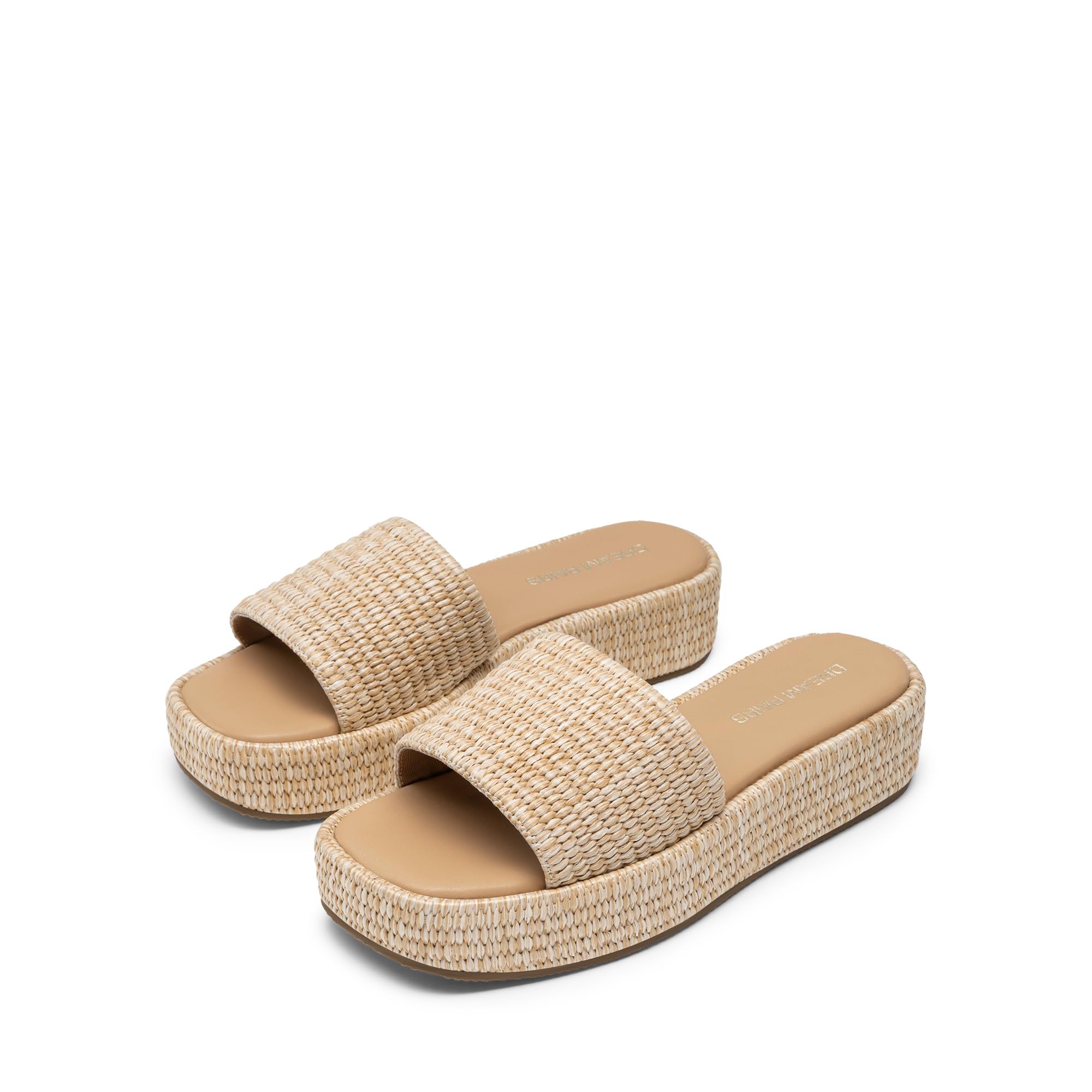 DREAM PAIRS Women Platform Slides Sandals Espadrilles Slip On Low Wedge Summer Open Toe Bohemia Dressy Beach Vacation Shoes,Size 6.5,Natural,SDWS26009W