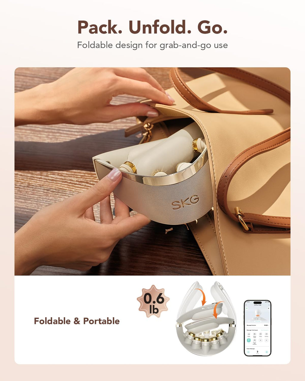 SKG Foldable Neck Massager for Pain Relief Deep Tissue Vibration Cordless Travel Massager,Portable 3D Neck Massager for Office Home Car Travel Gold Titanium Neck Massager 3.0 Valentine Gifts