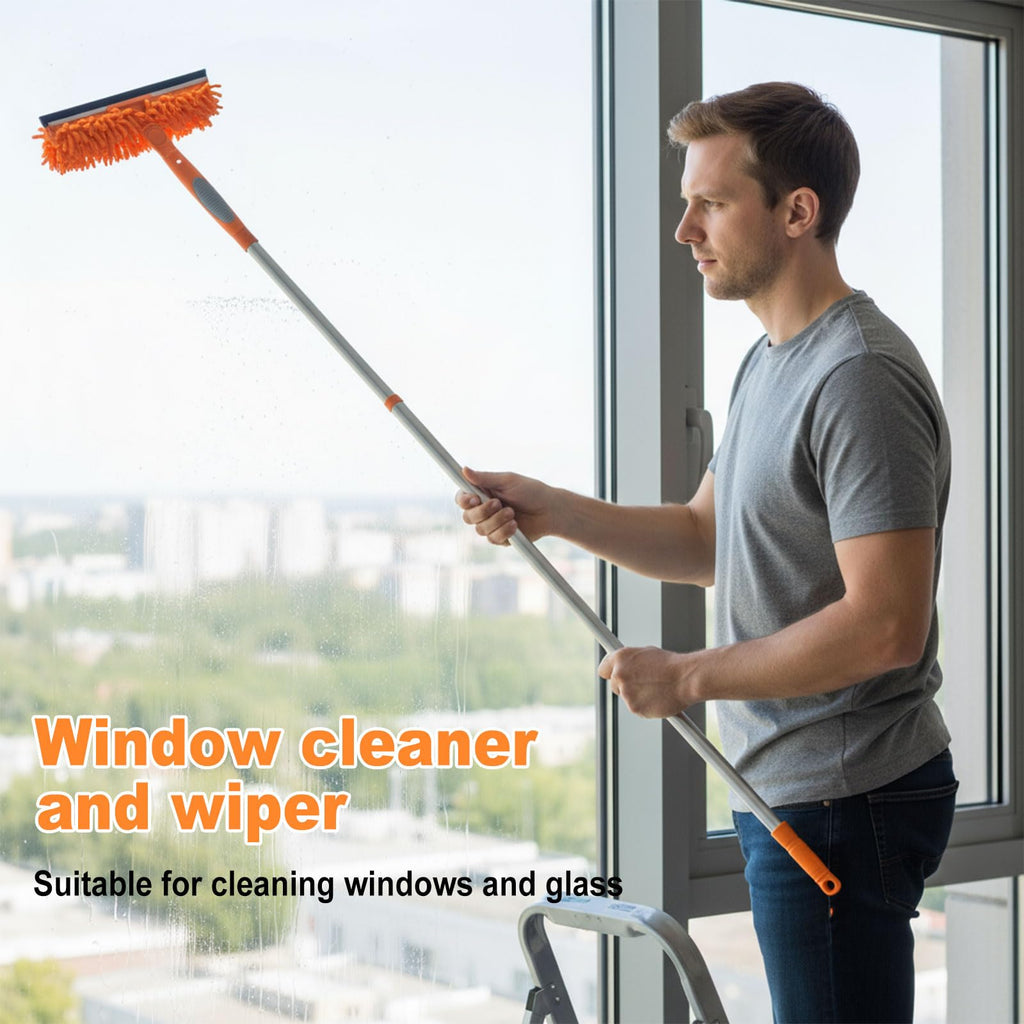 Lemosyu 3-in-1 Window Cleaner Tool with Rotating Head,67" Window Squeegee with Extension Pole, Window Cleaning Squeegee Kit for Indoor & Outdoor High Windows and Car Glass