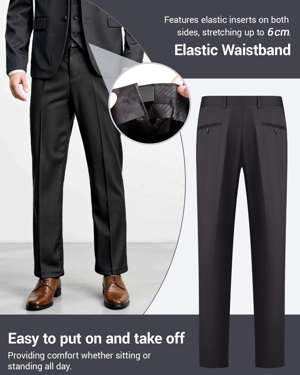 Men’s Slim Fit 2 Piece Suit Set, Stretch & Machine Washable, Single Breasted Business Formal Suit for Office & Wedding Guest