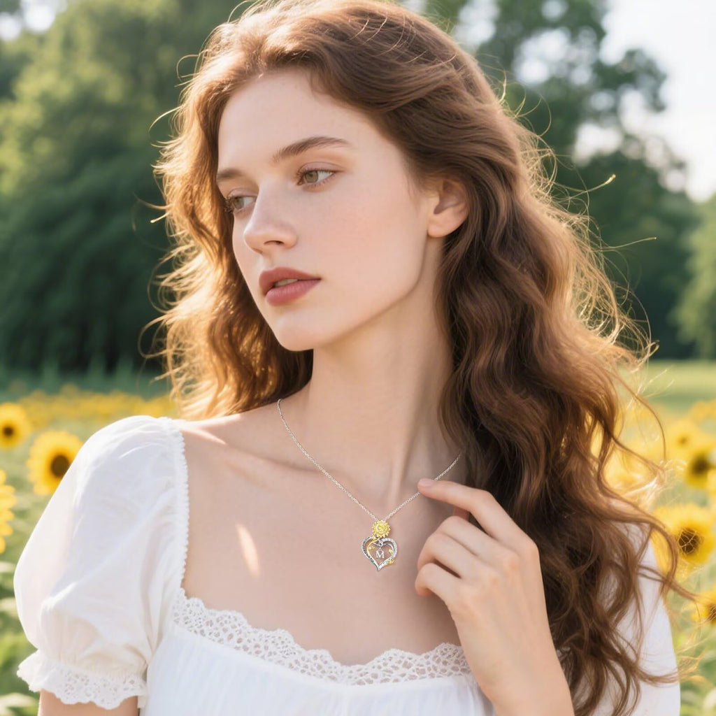 Iefil Valentines Day Gifts for Her - Sunflower Gift for Women, Birthday Gifts for Wife, Sunflower Heart Necklaces, You Are My Sunshine Jewelry for Women