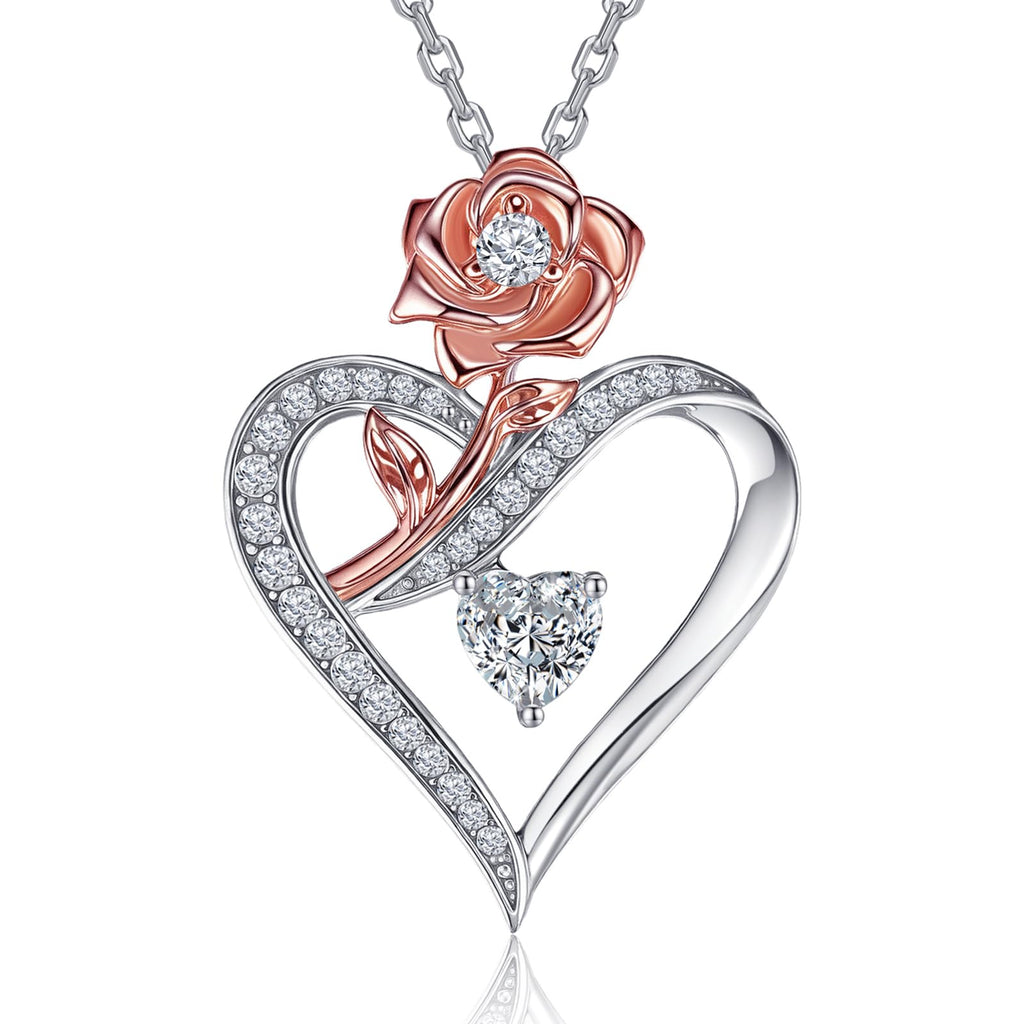 EleShow Moissanite Necklace for Women, Sterling Silver Rose Heart Pendant Necklace, Romantic & Ideal Jewelry Gift for Her on Birthday, Anniversary, Mothers Day