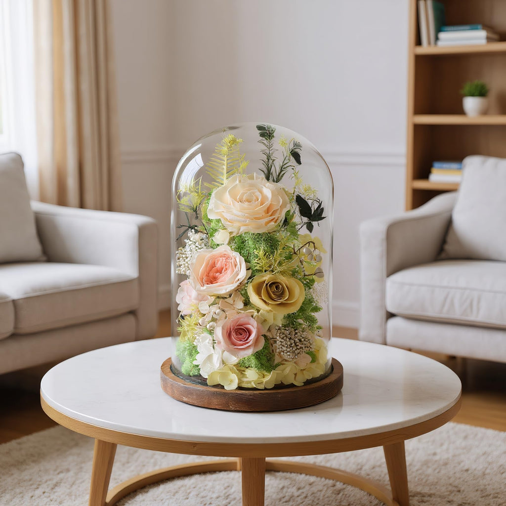 lovenfold Flowers for Delivery Preserved Flowers Rose in Glass Dome,Champagne Rose Forever Flowers Birthday Gifts for Women Mom Grandma Friend Gifts for Her,Home Decor