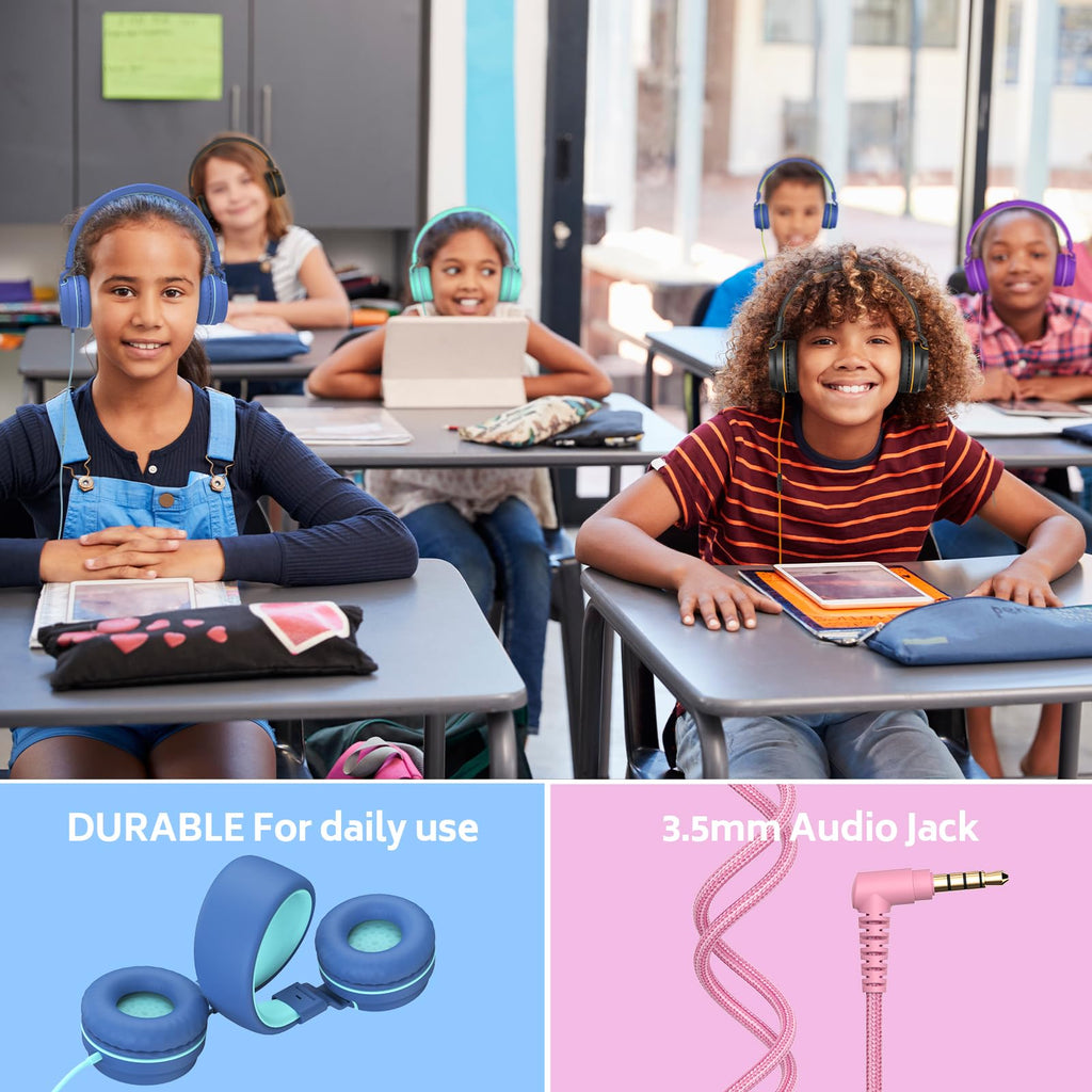 AILIHEN Kids Headphones Bulk 5-Pack for K-12 School Classroom, On-Ear Wired Headset with Microphone for Students Children with 93dB Volume Limited, 3.5mm Jack for Chromebooks Tablets Laptop Computer