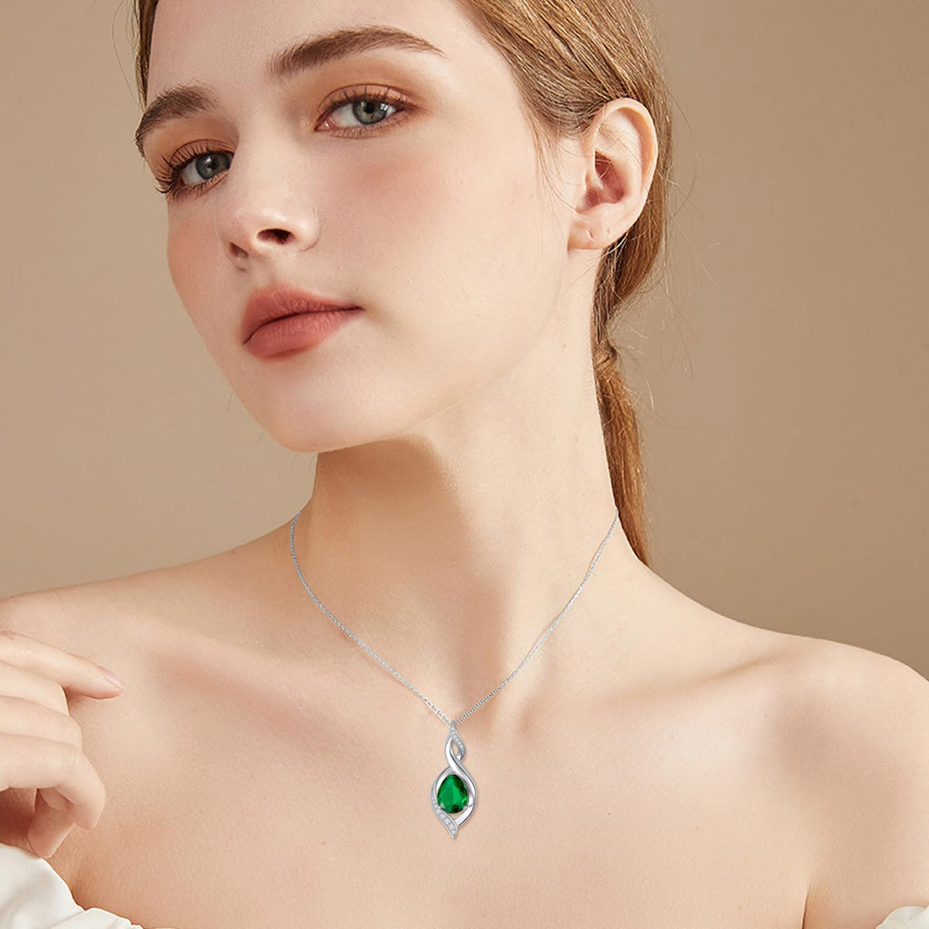 HPQQ Emerald Necklace May Birthstone Jewelry Sterling Silver Pendant Infinity Love Jewelry Birthday Gifts for Women Wife Mom