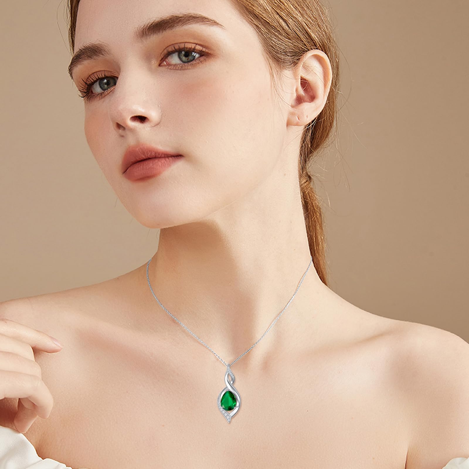 HPQQ Emerald Necklace May Birthstone Jewelry Sterling Silver Pendant Infinity Love Jewelry Birthday Gifts for Women Wife Mom