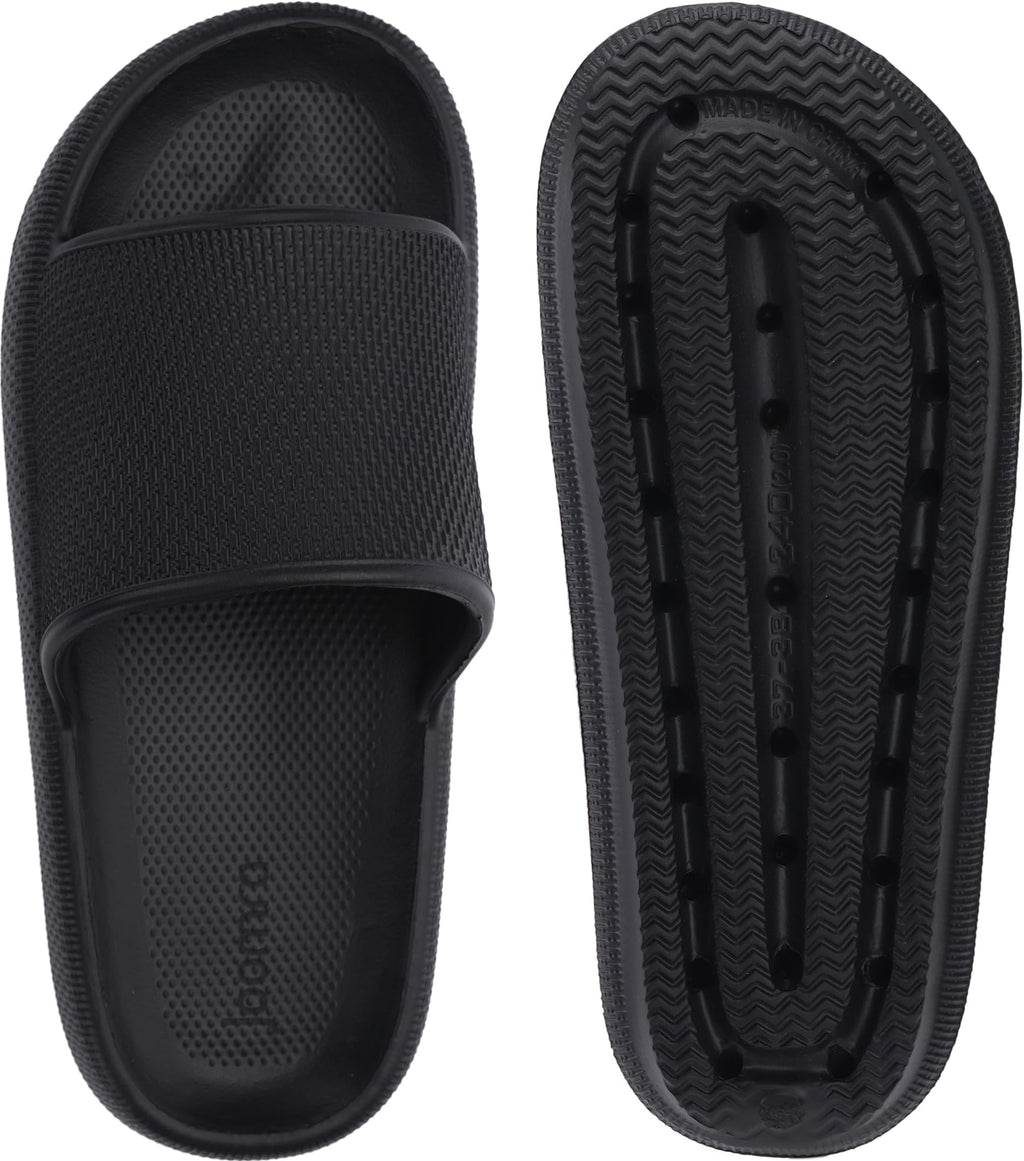 Joomra Shower Slippers for Women Mens Foam Pillow House Shower Bath Bathroom Puffy Home Platform Sandals Cushion Slides for Ladies Female Size Male Sandles Black 39-40