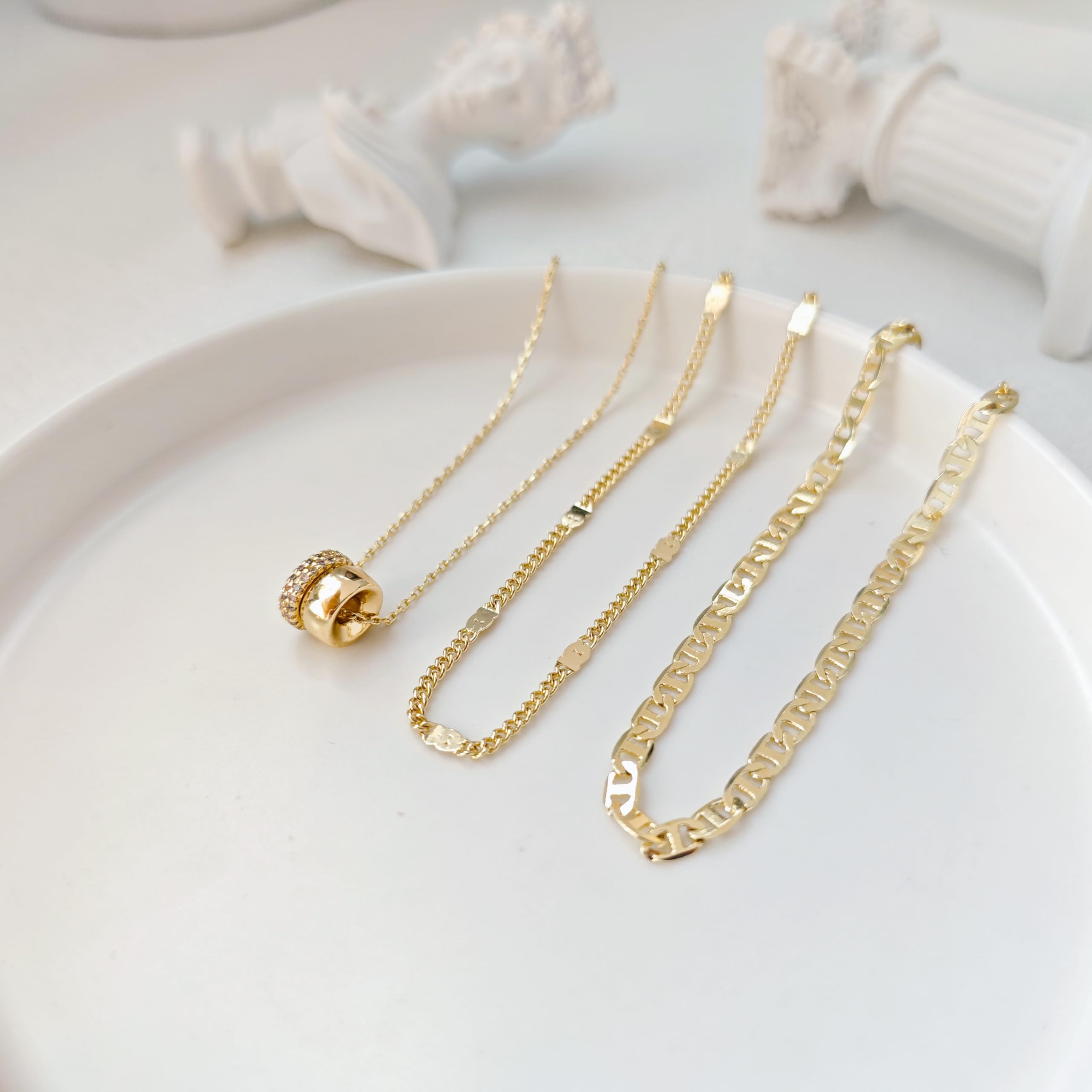 OGD Layered Necklaces for Women 14K Gold Plated Trendy Mariner Chain Dainty Circle Rondelle Pendant Choker Necklace for Women Two-Toned Cubic Zirconia Gold Necklace Stack Non Tarnish Hypoallergenic