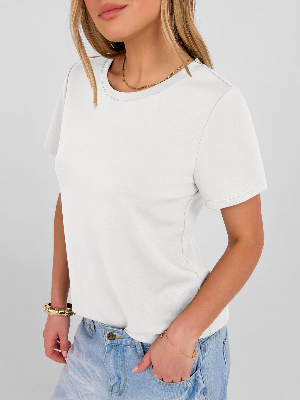 ANRABESS Women Short Sleeve Tops Summer Basic Tee Wrinkle-Free Trendy Cute T Shirts 2026 Spring Business Casual Outfits White Medium