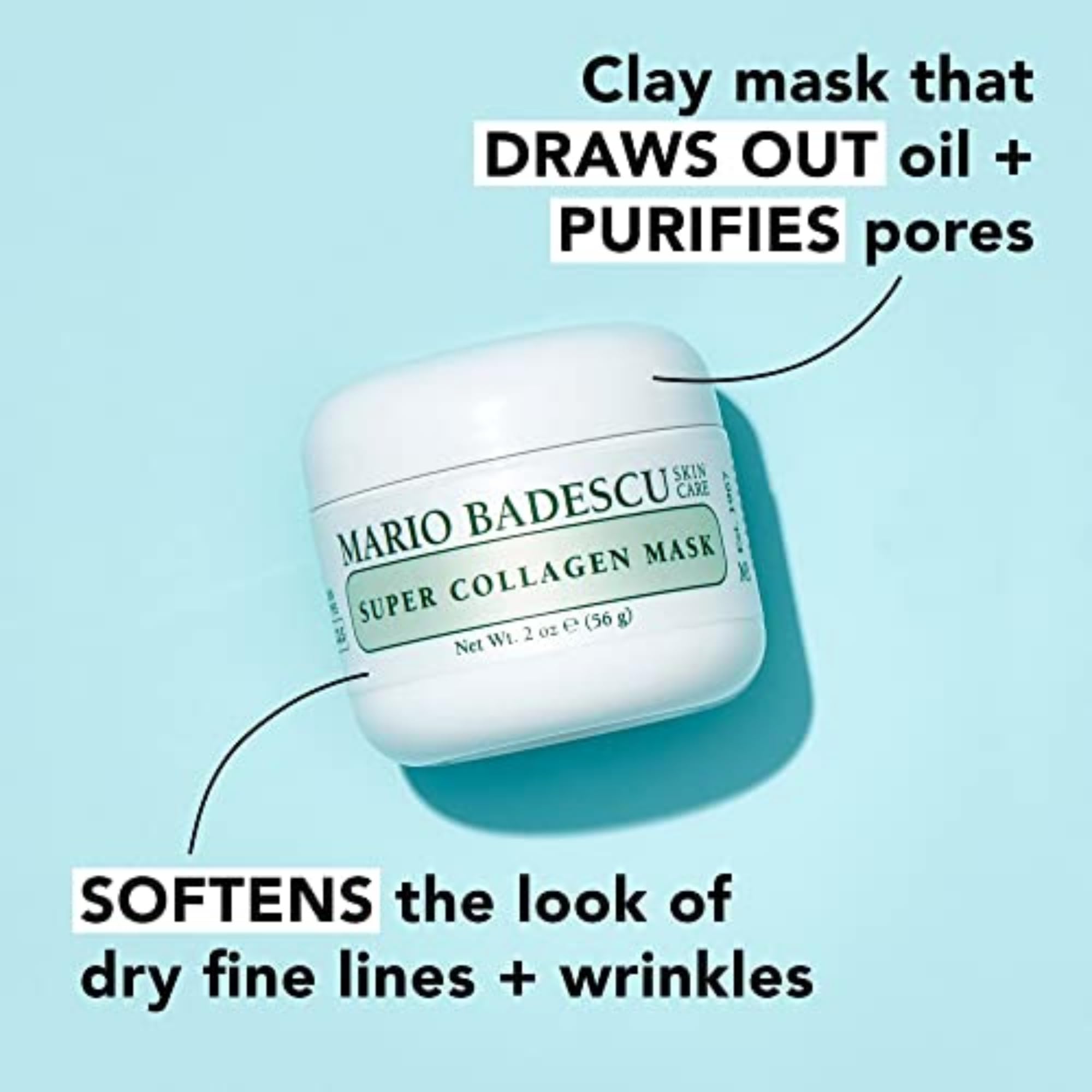 Mario Badescu Super Collagen Mask, Clay Mask Face Skin Care Ideal for Combination, Dry or Sensitive Skin, Pore Minimizer with Hydrating Collagen and Purifying Kaolin Clay, 2 Oz