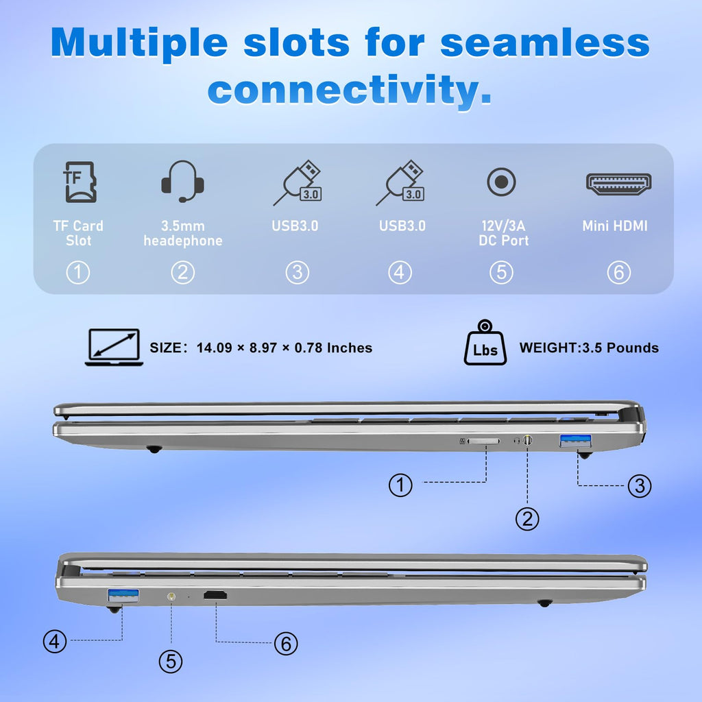 NAIKLULU Laptop Computer, Windows 11 Pro Lap Top, 15.6 Inch Laptop PC 2026, 16GB RAM 256GB SSD, M3-6Y30 Processor, FHD Display 1920 * 1080P, WIFI5, BT4.2, 5000mAh Battery, for School Business Student