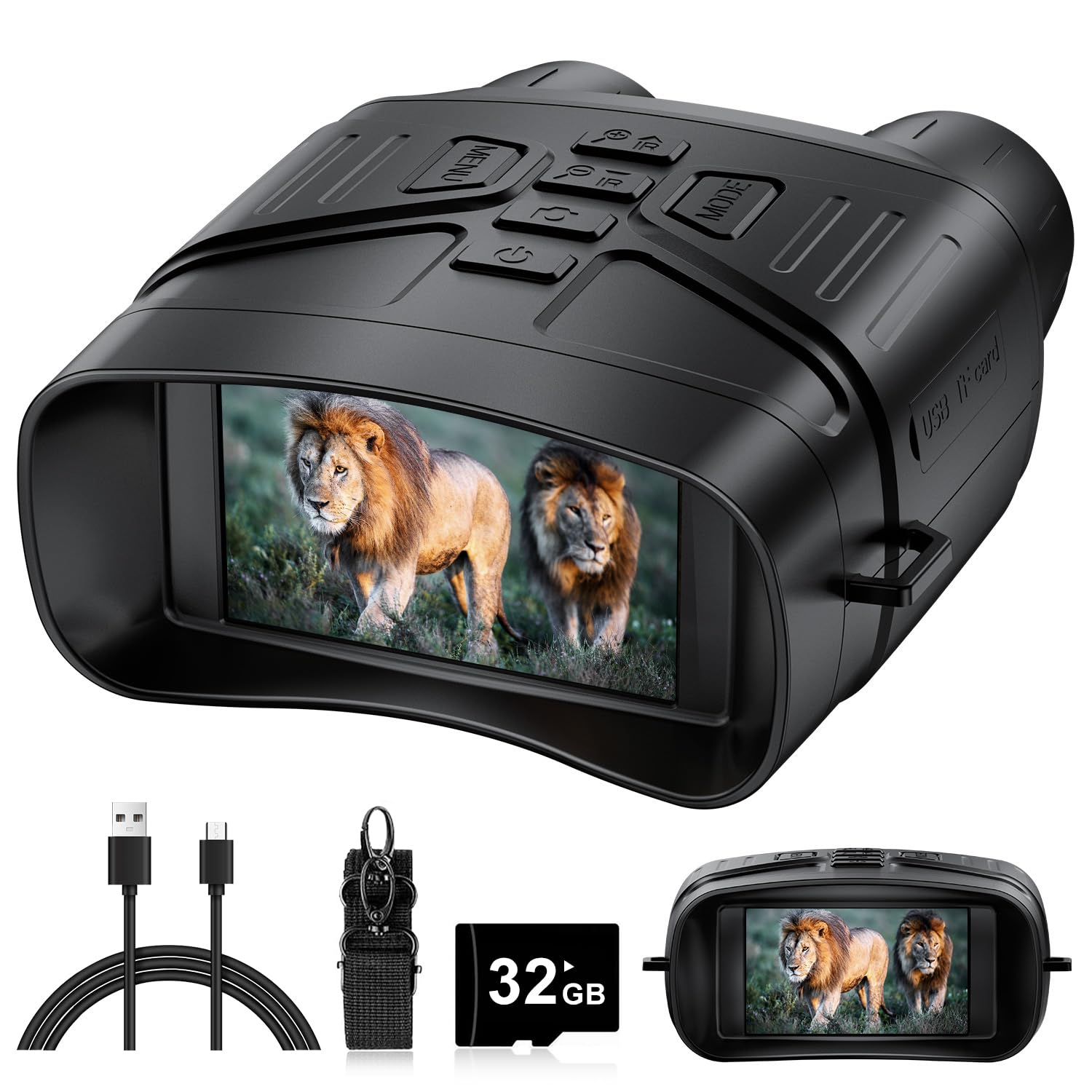 HEXEUM Night Vision Goggles, 4K Night Vision Binoculars for Adults with 5000mAh Battery, 3" HD Screen & 32GB Card for Hunting, Wildlife Observation, Security