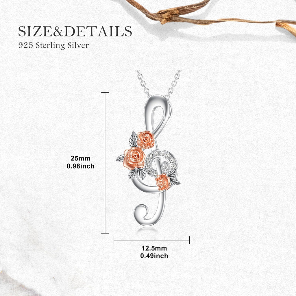 LWXIE Diamond Music Note Necklace 925 Sterling Silver Treble Clef Pendant Necklace with Lab Grown Diamonds Jewelry Gifts for Women Musician Music Lovers