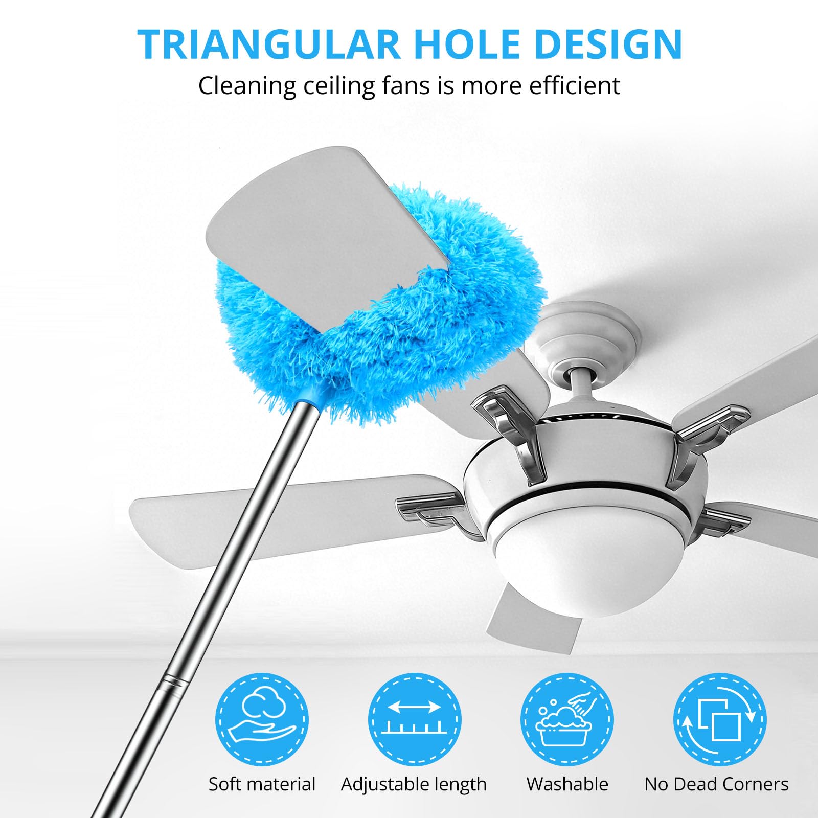 SetSail Ceiling Fan Cleaner Duster, Microfiber Ceiling Fan Duster with Extension Pole 13 to 47 Inch Washable Ceiling Fan Blade Dusters for Cleaning