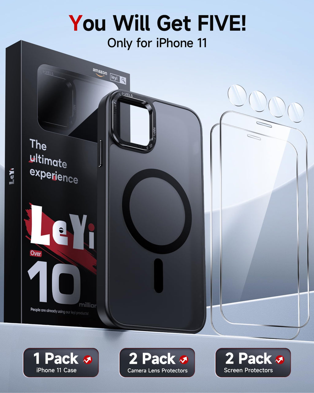 LeYi for iPhone-11 Phone Case with Screen Protector X2 + Camera Cover X2, Compatible with MagSafe Magnetic Funda para i Phone 11case Military Grade Protective Women Men Cases ipone 11, Black