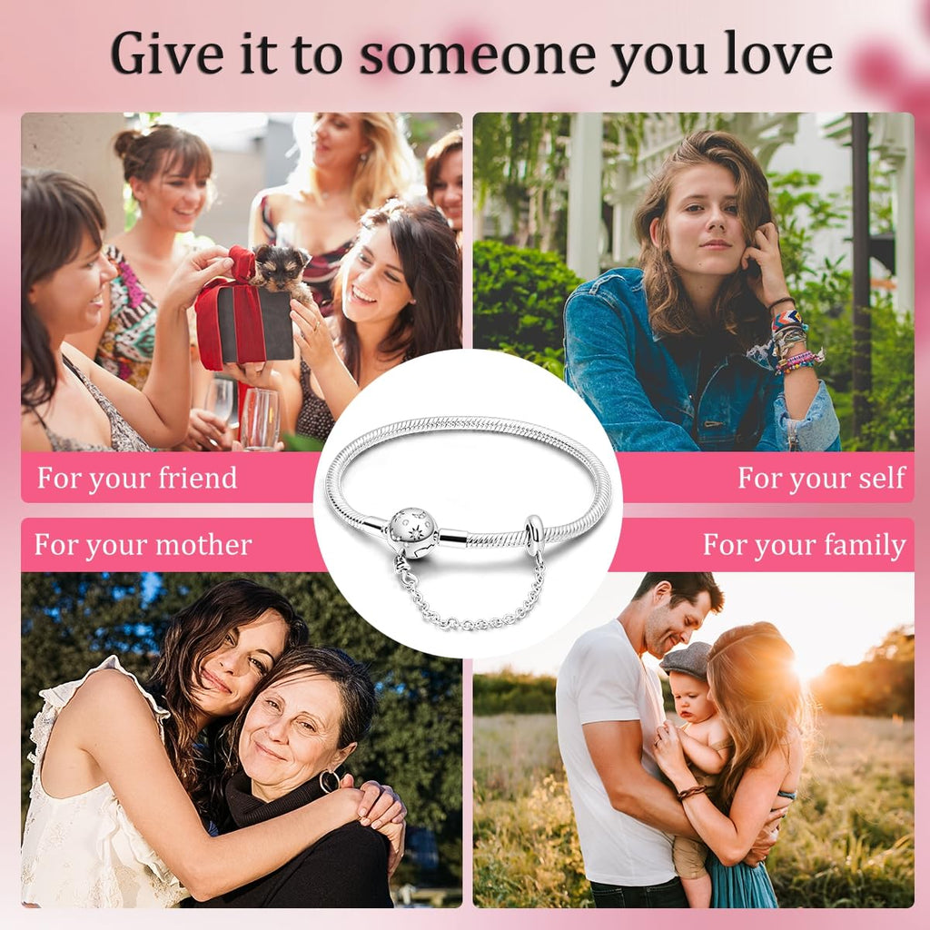 Parmuz 925 Sterling Silver Charm Bracelet for Woman Snake Chain Bracelet Star Moon Butterfly Cute Iconic Moments European Bracelet Jewelry Gift for Woman