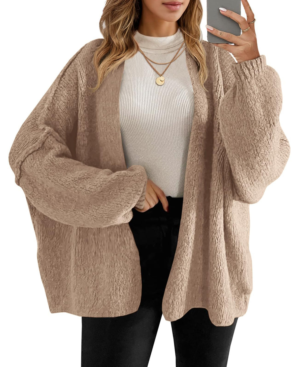 UNCLECAT Oversized Cardigan Sweaters for Women - 2025 Open Front Chunky Knit Long Sleeve Loose Fall Coats Camel