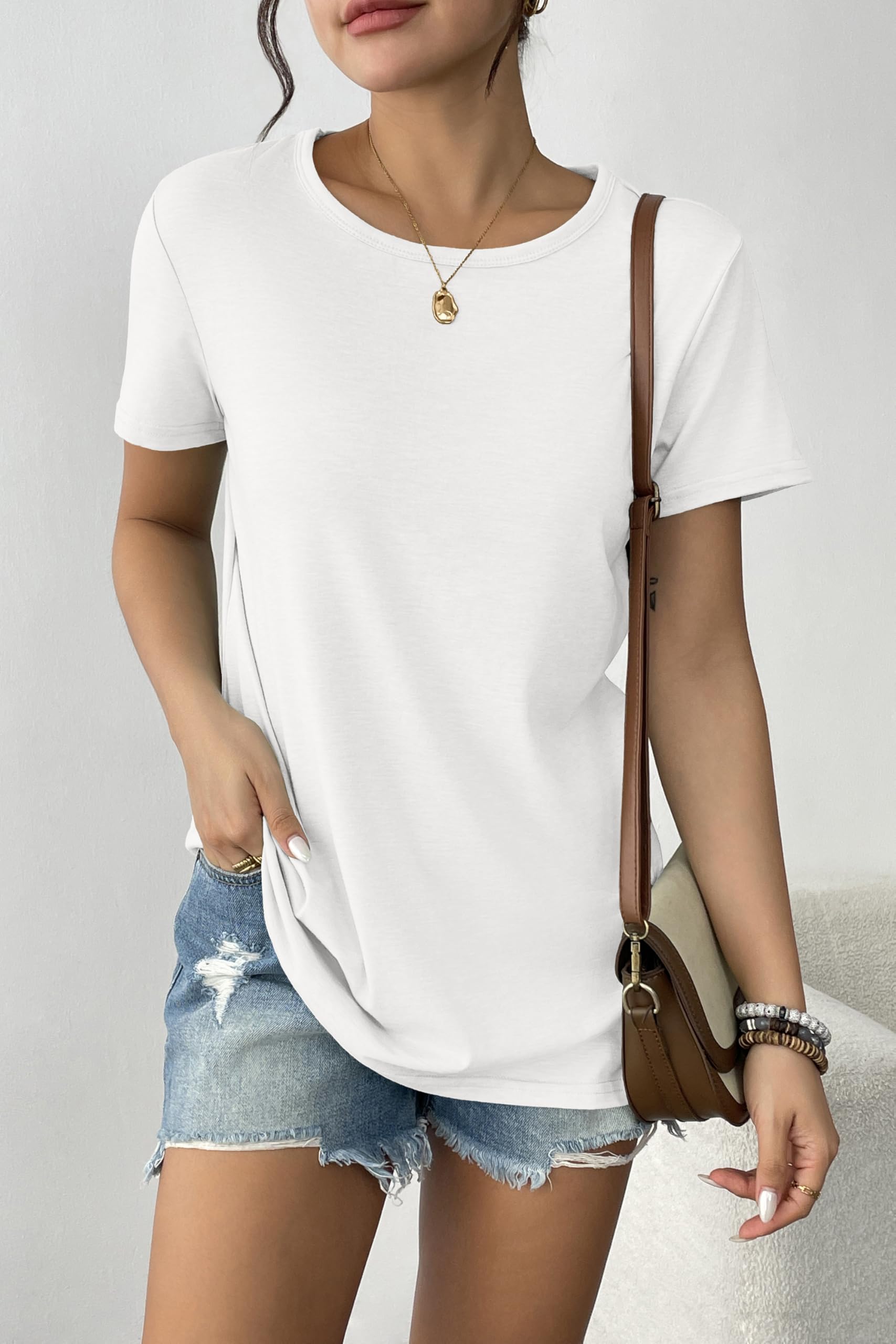 Zeagoo Basic Tees for Women 3 Pack Short Sleeve Shirts Plain T Shirts Cotton Shirts Casual Summer Tops Crewneck Blouses