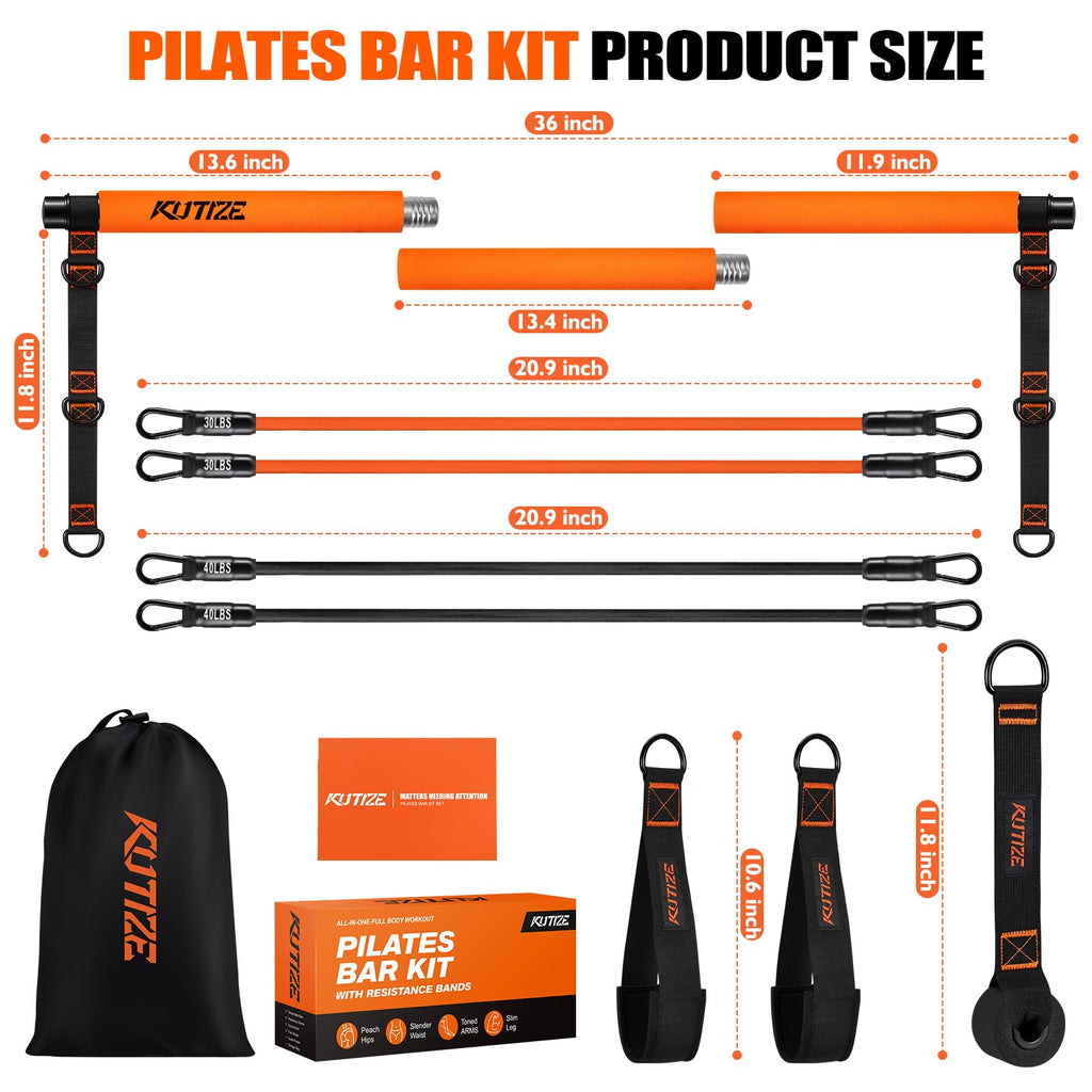 KUTIZE Pilates Bar Kit with Resistance Bands, Pilates Equipment, Multifunctional Resistance Bands with Bar for Women & Men, Home Gym Strength Training Equipment for Hip, Back, Arm, Full-Body Workouts